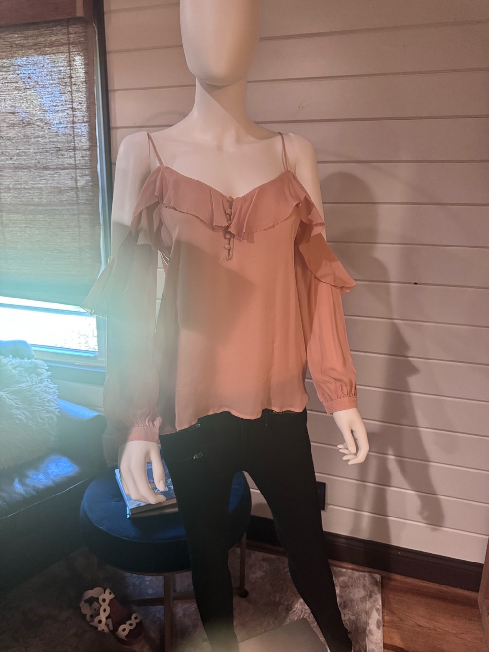 rag & bone Dusty Rose Cold-Shoulder Ruffle Blouse